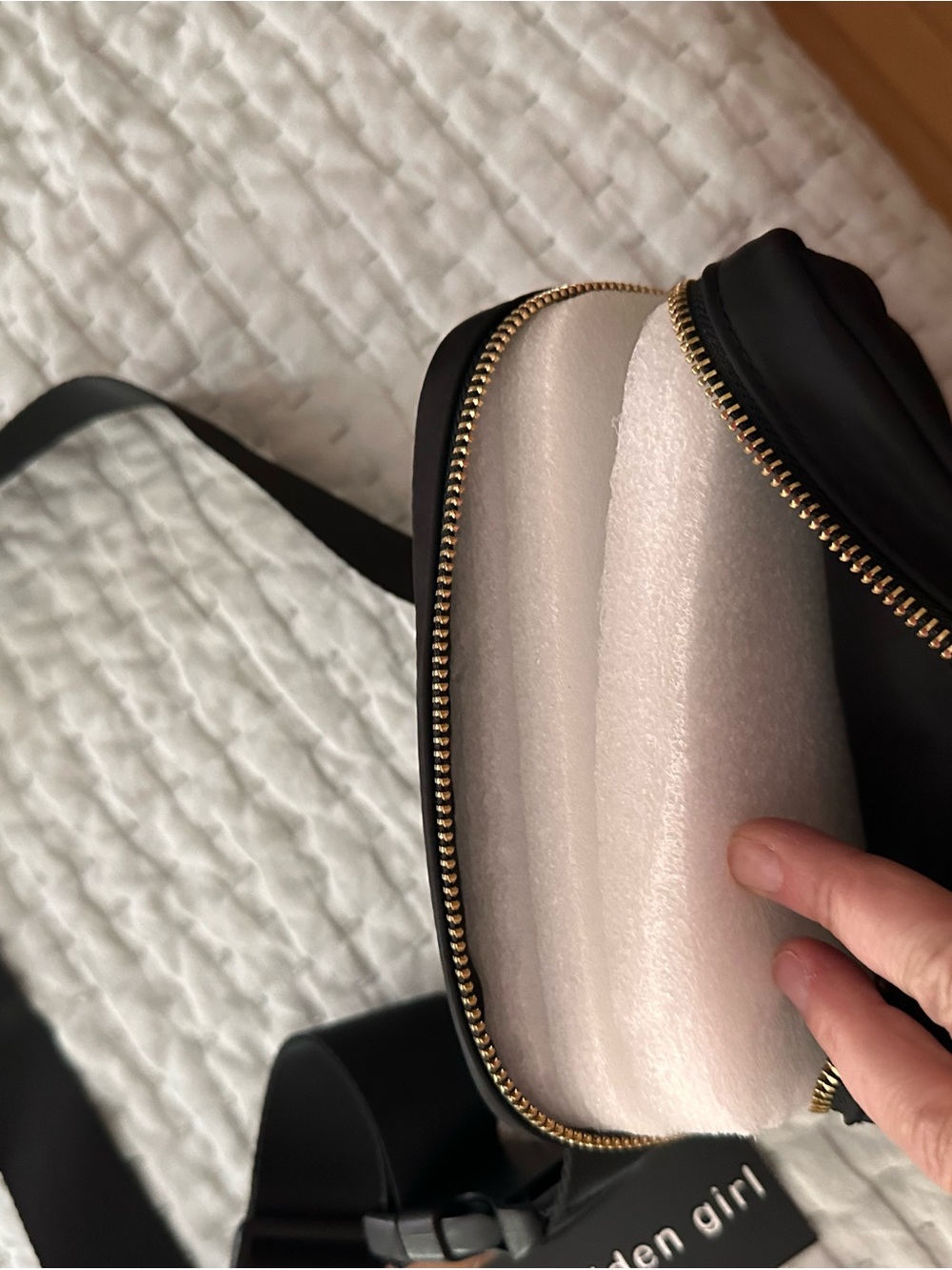 Madden Girl Black Crossbody with Gold-Tone Zipper
